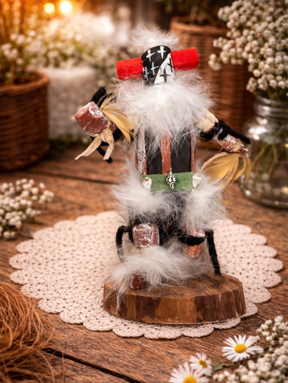 VINTAGE 1990s NAVAJO INDIAN HANDMADE WAR‎ CLOWN KACHINA BY JAMES